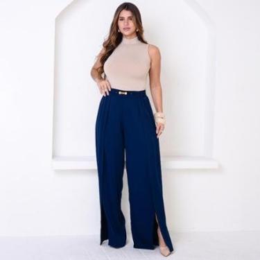Imagem de Calça Pantalona com Fenda na Frente BBonnie Paola Azul Marinho-Feminino