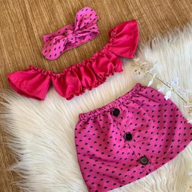 Imagem de Conjunto Infantil Bebê Coração Rosa Pink Festa Junina Passeio Saia Top