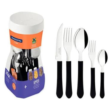 Imagem de Faqueiro 20 pcs leme preto - sortidos com laminas de aco inox e cabos 