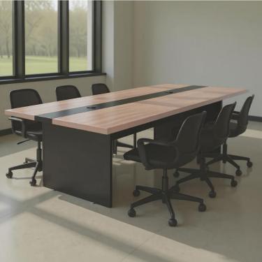 Imagem de Mesa De Reunião Escritório Premium 2,40m E Passa Cabo Nogue