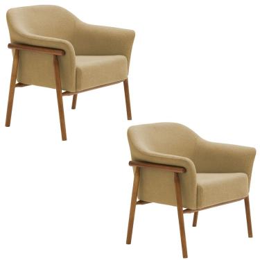 Imagem de Kit 02 Poltronas Luna Base Madeira Bouclé Camel - Nexta Casa