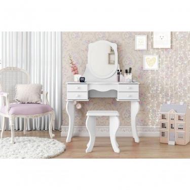 Imagem de Penteadeira Princesa com Espelho Oval Moldura Usinada em MDF Acabamento Brilhante Branco Patrimar