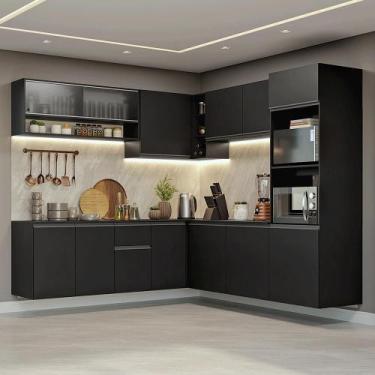 Imagem de Armário de Cozinha Completa de Canto 445 cm Suspenso Preto Nice Madesa