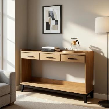 Imagem de Aparador Balcão 3 Gavetas Madeira Maciça Carvalho Pés Pretos