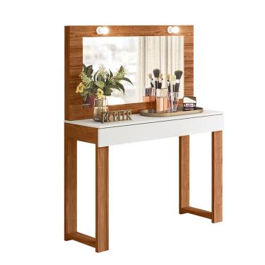 Imagem de Penteadeira Camarim Gala com Espelho LED Moderna MDF Branco Mel para Quarto