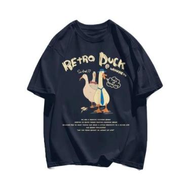 Imagem de Camisetas De Algodão Com Estampa De Pato Retro Para Homens, Soltas E R