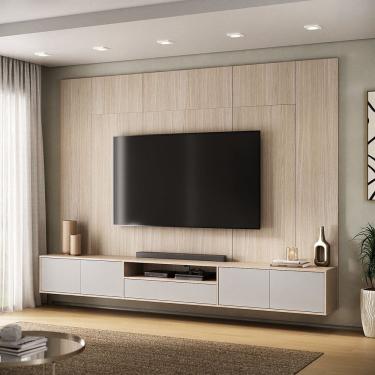 Imagem de Painel para Tv até 85 Polegadas com Rack Integrado Mdf 4 Portas 1 Gaveta Yescasa Galiano Grann/Off White