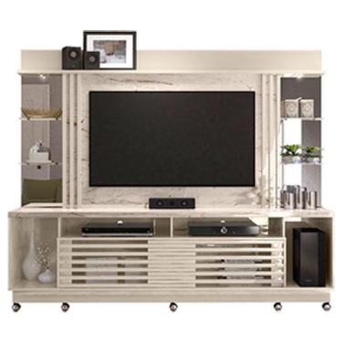 Imagem de Estante Home Theater Frizz Gold com Rodízios Calacata Off White – Madetec