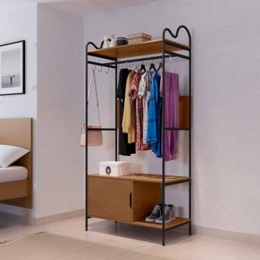 Imagem de Closet Oasis 0 Gavetas 3 Prateleiras Aço 90CM Preto Moderno para Quarto Pousada Hotel