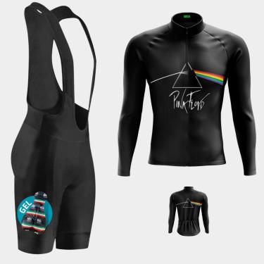 Imagem de Conjunto de Ciclismo Masculino Camisa Pink Floyd PRO Manga Longa Bolso Traseiro e Brete...