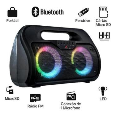 Imagem de Caixa De Som Bluetooth Grasep D3205 Portátil 20W RMS LED RGB Rádio FM 