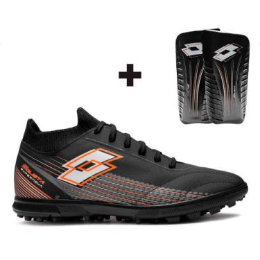 Imagem de Chuteira Society Lotto Solista Supernova Masculina + Caneleira, Preto,