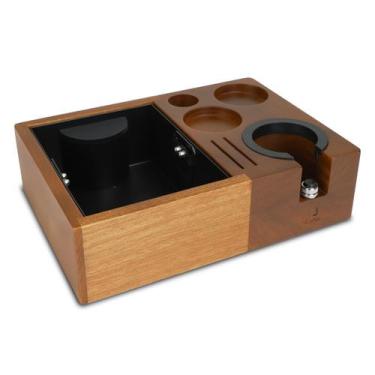 Imagem de Suporte De Limpeza De Café Inox E Nogueira Estável Em Madeira Icoffee