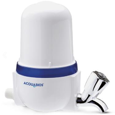 Imagem de Filtro Purificador de Água POU 5 Carbon Block 1000-0007 para Cozinha com Torneira Cromada Branco Acquabios