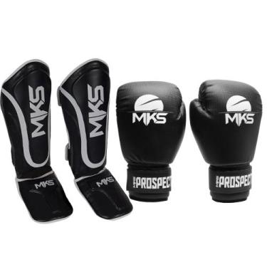 Imagem de Kit Luva Boxe Muay Thai Prospect Preto 14oz + Caneleira Prospect Preta