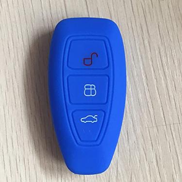 Imagem de YJADHU Protetor de chave de silicone de substituição da capa do carro com 3 botões, adequado para Ford Mondeo Focus Fiesta Kuga C-Max S-Max MK3, azul a