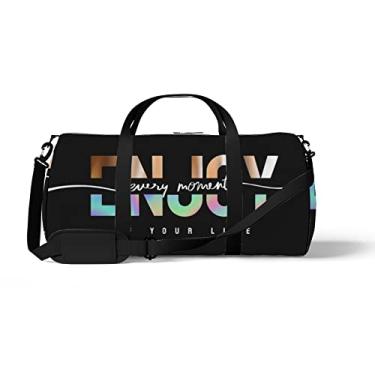 Imagem de Bolsa esportiva esportiva para academia, bolsa de ginástica, bolsa com citação Enjoy Life Moment, bolsa de viagem para pernoite, viagem, treino, mulheres e homens