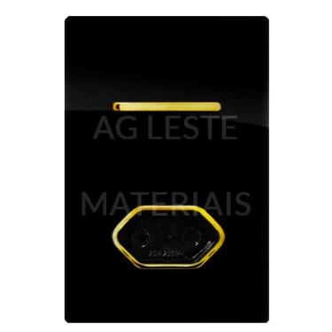 Imagem de Cj Interruptor Simples + Tomada 10A Com Suporte 4X2 - Dicompel Novara Preto Brilhante Gold - Dnv1700/19Pbgd