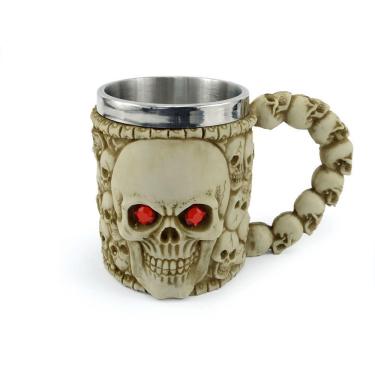 Imagem de Caneca Caveira Olho Vermelho Alça 400ml Copo Metal E Resina