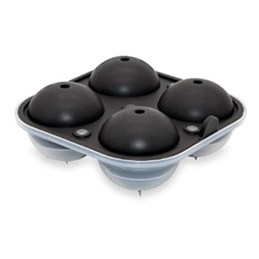 Imagem de Bandeja de cubo de gelo molde de cubo de gelo 4 cavidades máquina de bola de gelo transparente de 6,3 cm bola de uísque molde de bola de gelo máquina de cubo de gelo picolé adequado para molde de cubo de gelo de uísque de coquetel (cor: preto)