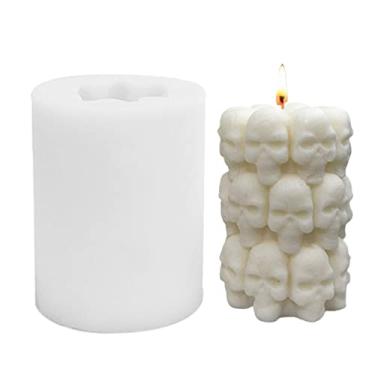 Imagem de vela silicone cabeça caveira 3D, fundição escultura pilar caveira criativa resina feito à mão cera aroma para fazer velas artesanato DIY sabonete cera abelha decoração halloween