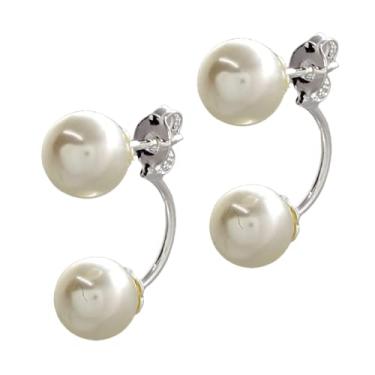Imagem de Brinco Folheado a Prata Grace Kelly Pérolas Médias 7,5mm - Semijoia Fina
