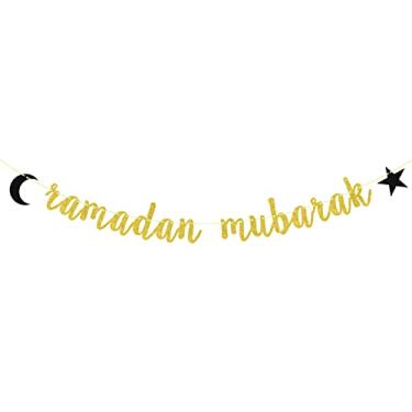 Imagem de Banner Mubarak Ramadan Eid Mubarak Banner Dourado GlitterEid Mubarak Decorações | Decoração de festa Eid Mubarak Suprimentos Decorações de festa Eid Mubarak (Ouro e Preto)