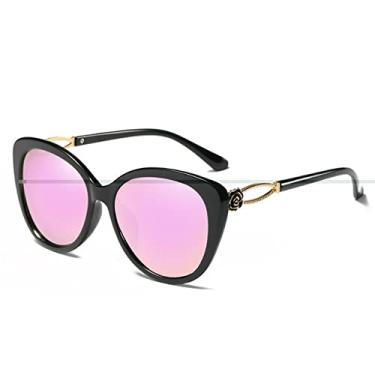 Imagem de Óculos de Sol Polarizado Olho de Gato Filme Colorido Anti UV Óculos de Sol Flores Óculos de Sol Mulheres Designer Peixe, C04 Preto Rosa, Embalagem A