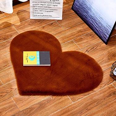 Imagem de Tapetes de área falsos, em forma de coração bonito de pilha curta tapete macio antiderrapante e lavável cor sólida para sala de estar quarto estudo banheiro varanda tapete de cabeceira almofada de sofá cadeira, caramelo, 50 * 65 cm