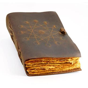 Imagem de Diário de couro vintage com papel de baralho vintage exuberante (12,7 x 18 cm, em branco) - Livro de feitiços das sombras - Diário Grimório - Presentes medievais de fantasia - Caderno de rascunhos -