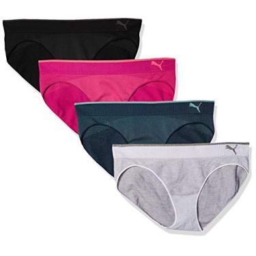 Imagem de PUMA Calcinha biquíni, esportiva, elástica, pacote com 4, Blue/Grey/Pink/Black, Medium