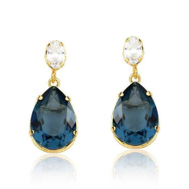 Imagem de Brinco Crystal Drop Blue Revestido Em Ouro