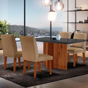 Imagem de Sala de Jantar Mesa Olimpia 120mm MDF Vidro Canto Reto com 4 Cadeiras Grecia