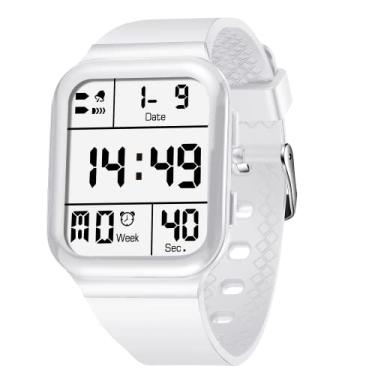 Imagem de Relógio infantil, relógio digital para meninos e meninas, relógio esportivo com alarme, cronômetro, impermeável, cronógrafo, calendário, presente para adolescentes de 10 a 20 anos, 02 - Branco