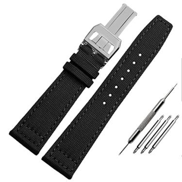Imagem de ANZOAT Pulseira de relógio de nylon para IWC série piloto português 20mm 21mm 22mm pulseira de relógios de pulso pulseira de lona preta azul verde pulseira de relógio (cor: B-preto-prata, tamanho: