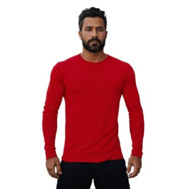 Imagem de Camisa Camisetas Manga Longa Térmica Masculina Segunda Pele Proteção Uv (M, Vermelho)