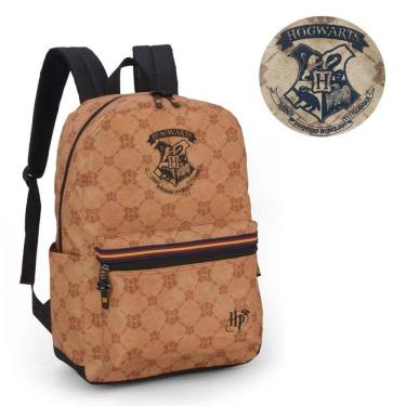 Imagem de Mochila Escolar Harry Potter Hogwarts Bege Casa Lufa-Lufa