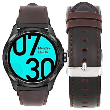 Imagem de Lamshaw Compatível com pulseiras para smartwatch Ticwatch Pro 5, pulseira de couro respirável de 24 mm, pulseira de reposição para smartwatch, café