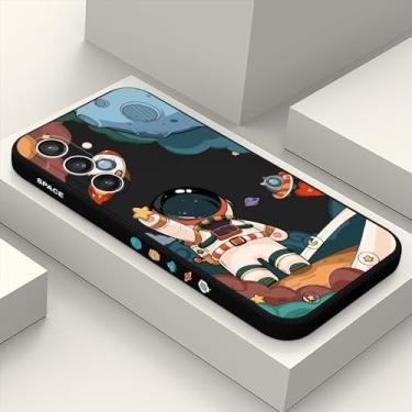 Imagem de LEECG Capa para Galaxy S23 FE, design criativo de astronauta com estampa lateral para Samsung S23 FE 5G, capa protetora resistente de silicone macio para celular S23 FE - Astronauta preta