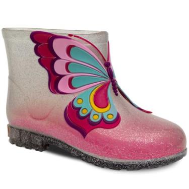 Imagem de Bota Galocha Infantil Nº 21 ao 26 Botinha Cano Baixo Moda Feminina Menina Borboleta 09.43 (Glitter Prata, BR, Criança de 1 a 3 anos, Numérico, 22)