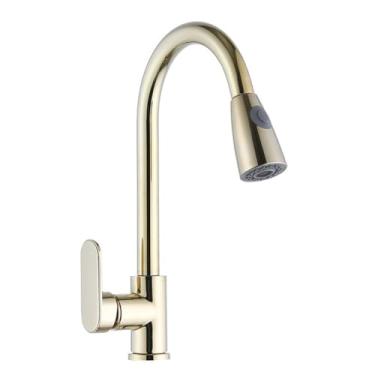 Imagem de Arma cinza preto pull out torneira da cozinha 2 modos de saída de água spray deck montado rotação 360 torneiras misturadoras de pia de água quente e fria, latão, ouro