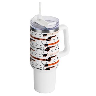 Imagem de GuoChe Copo de notas musicais Dachshund 1,134 g com tampa de palha, garrafa de água infantil, caneca de café reutilizável, presentes de viagem para mulheres, homens, ele, ela