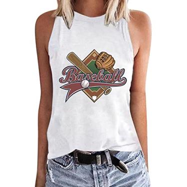 Imagem de PKDong Regata de beisebol feminina casual camiseta estampada de beisebol sem mangas camiseta regata de beisebol mamãe, Branco, M