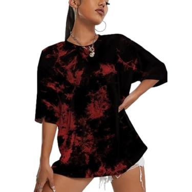 Imagem de SOFIA'S CHOICE Camisetas femininas de manga curta tamanho grande tie dye, Blackred-tieydye, M
