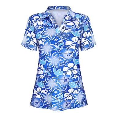 Imagem de Cucuchy Camisa polo feminina com gola V e absorção de umidade esportiva, B - flor azul, M