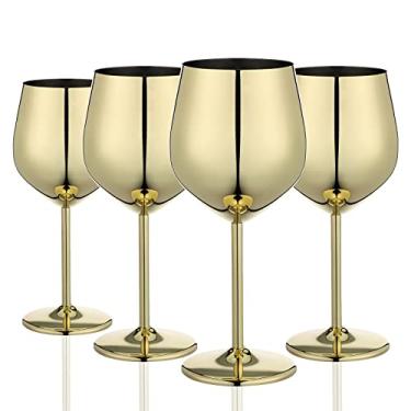 Imagem de WOTOR Conjunto de 4 taças de vinho douradas, cálice de ouro inquebrável de 532 ml, taça de vinho de aço inoxidável, elegante, única e portátil para atividades ao ar livre, viagens, acampamento, piscina, para amantes de vinho