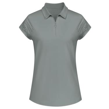 Imagem de JACK SMITH Camisas polo femininas de golfe de manga curta dry fit tênis FPS 50+ blusas leves de treino para mulheres P-2GG, Cinza, G