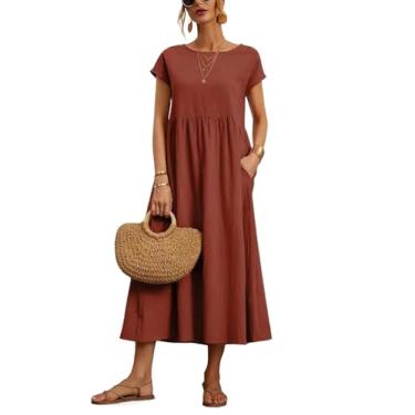 Imagem de Vestido feminino 2024 casual verão algodão com bolsos manga curta vestido midi camisa vestido, GG laranja, P