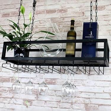 Imagem de Prateleira de rack suspensa com rack de vinho de cabeça para baixo, rack de suspensão montado no teto, decoração de prateleira de cabide de plantas para sala de estar, bar, cafeteria, restau