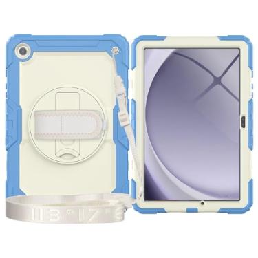 Imagem de Capa de TPU à prova de choque para Samsung Galaxy Tab A9 Plus 2023 SM-X210/SM-216/SM-X218 11 polegadas, capa protetora resistente com protetor de tela + alça de ombro + suporte giratório (verde azul)